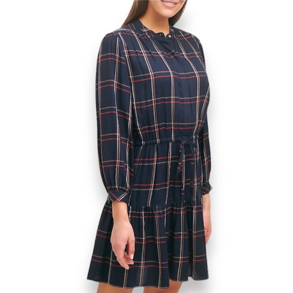 TOMMY HILFIGER | Kensington Long-Sleeve Tiered Plaid Shirtdress Size 6 - Picture 2 of 12
